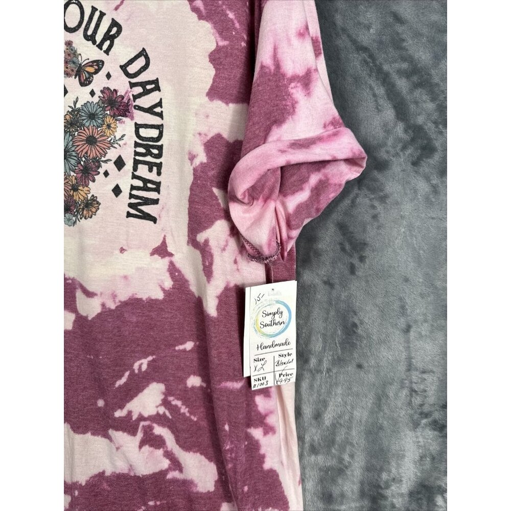 Women’s T-Shirt “Never Give Up On Your Day Dream” Tye Dye Butterflies & Flowers - Picture 3 of 14